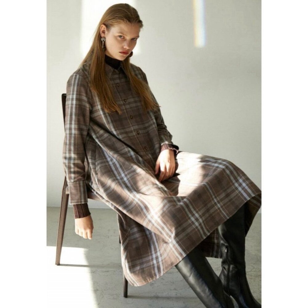 Moussy Plaid Handkerchief Hem Shirt Dress (Size S) Long Sleeve Loose Fit Modest - Picture 7 of 11